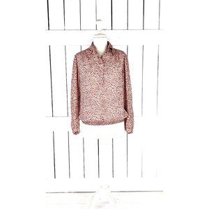 Vintage Loubella red animal spotted print sheer billowy ruched waist blouse 10